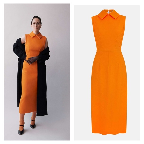 Emilia Wickstead Miles Dress Orange Plus Sheath Midi sz 16 sleeveless collar NWT - Picture 1 of 14